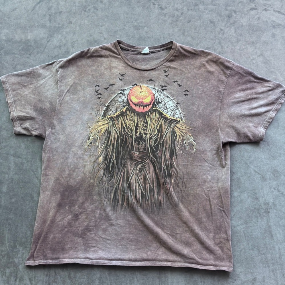 Delta Pumpkin Scarecrow Graphic T-Shirt 3XL Brown Tie Dye Halloween Horror Crow